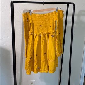 Free People yellow off the shoulder smocked dress